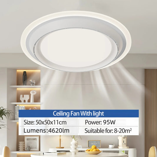 Modern Ceiling Fan with Light Simple Smart Bladeless Electric Fan Remote Control Dimming Silent Timing Light Home Cooling Fan