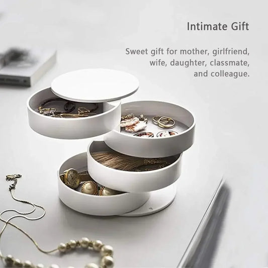 Caja de almacenamiento de joyería giratoria de 5 capas para mujer, organizador de escritorio para collares, soporte para pendientes, viaje con tapa para almacenamiento de anillos y pulseras