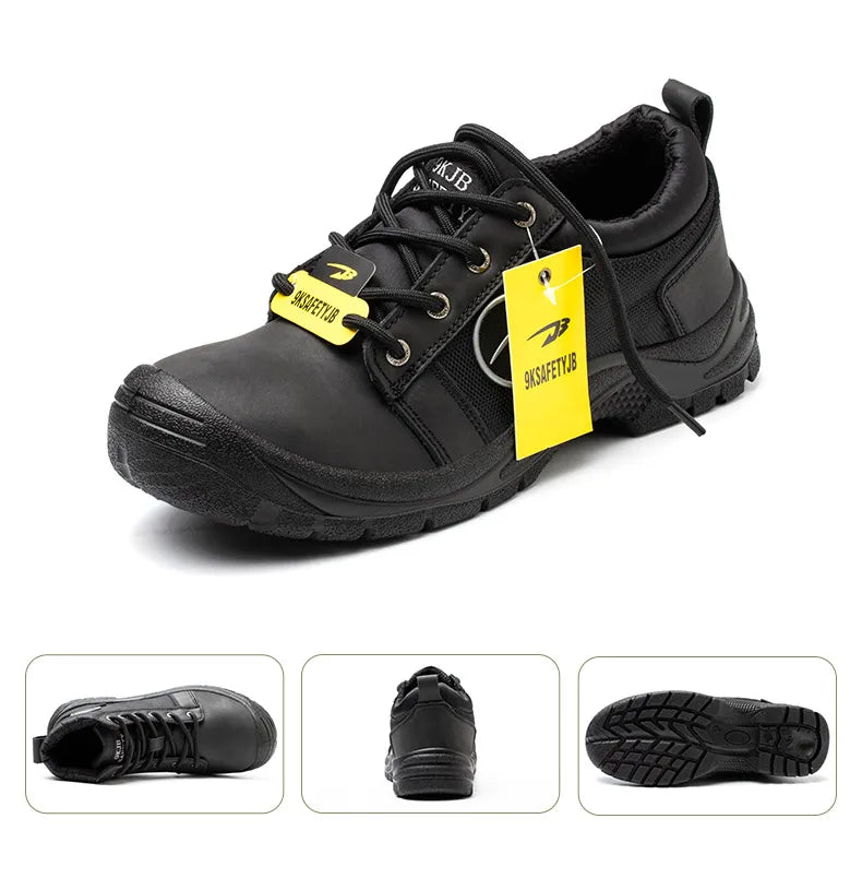 Safety shoes men's leather welding shoes anti-smashing, anti-puncture, non-slip sports Steel toe soft work boots for women