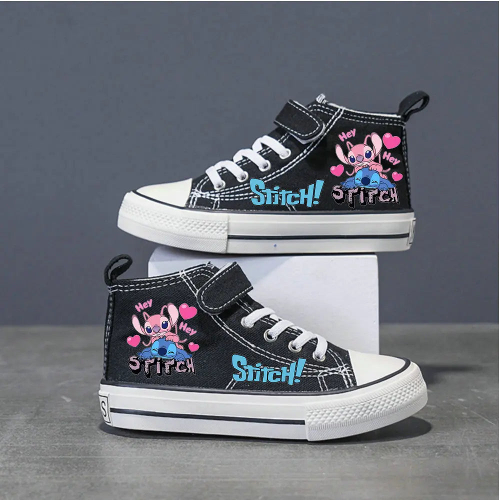 Lilo And Stitch Children's Canvas Shoes For Girls Boys White High Top Shoes Disney Kids Sneakers Casual Tennis Shoes 25-37 Size