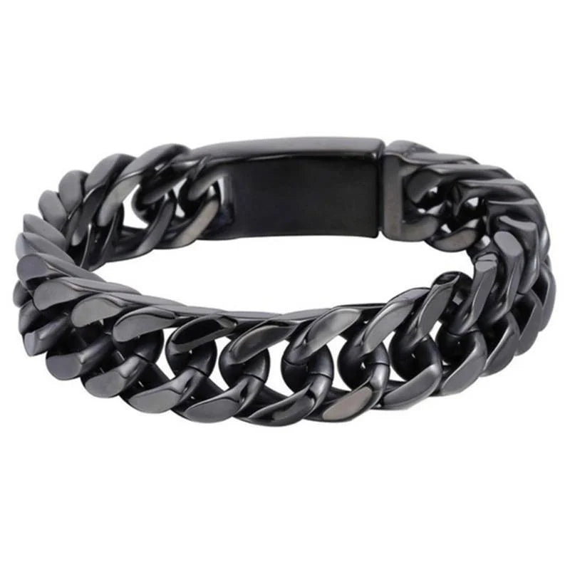 Pulsera de cadena cubana negra de moda, pulsera de acero inoxidable, pulseras de hip hop para hombres, joyería para fiestas, regalos de aniversario, venta al por mayor