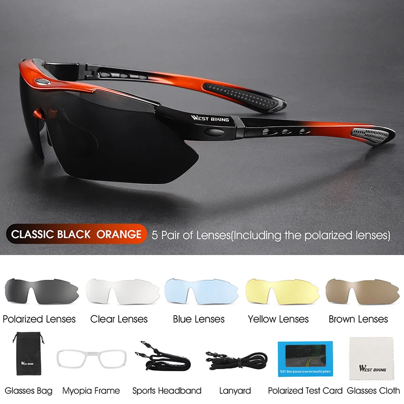 WEST BIKING Cycling Polarized Glasses Bike Outdoor Sports Sunglasses MTB PC Goggles Eyewear 5 Lens Bicycle Accessories