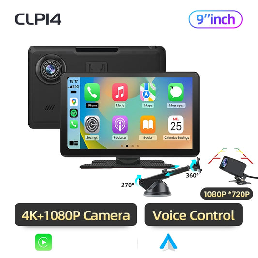 Junsun 9-inch Car DVR 4K Dash Cam Wireless CarPlay for Apple Android Auto Dual Lens Video Recorder Dashboard Monitor FM BT AUX