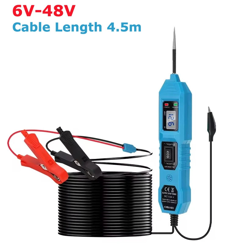 Probador de circuito eléctrico automotriz universal de 6 V-48 V, comprobador del sistema eléctrico del automóvil, kit de sonda de voltaje y potencia, pantalla digital LED.