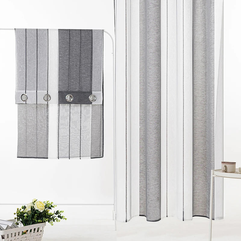 Broad Striped Sheer Curtains for Bedroom Living Room Beige Tulle Curtains for the Room Kitchen Window Treatments Drapes