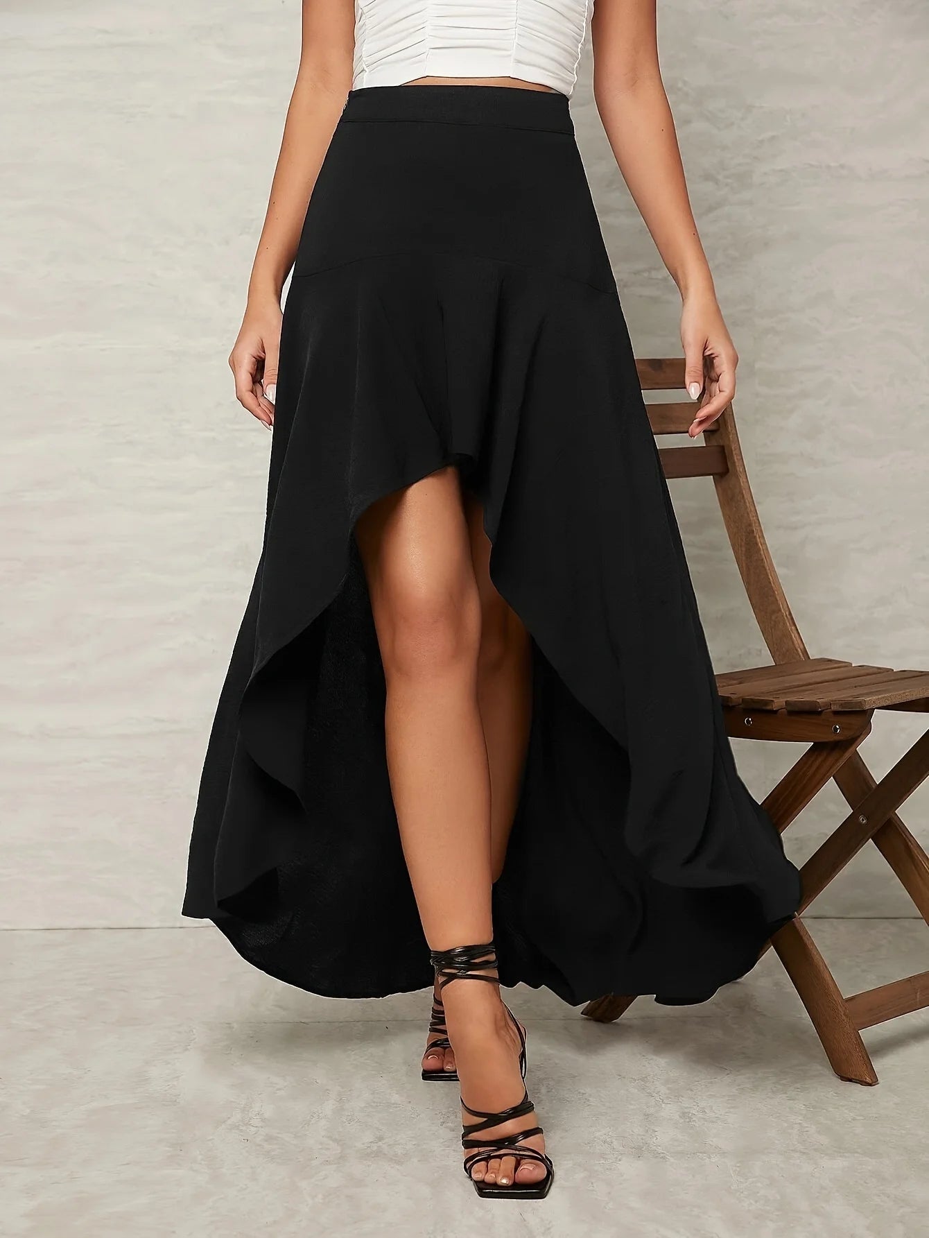 Faldas largas de verano para mujer, moda 2024, con cordones, Color sólido Irregular, cintura alta, falda negra ceñida, falda de gasa rosa para mujer