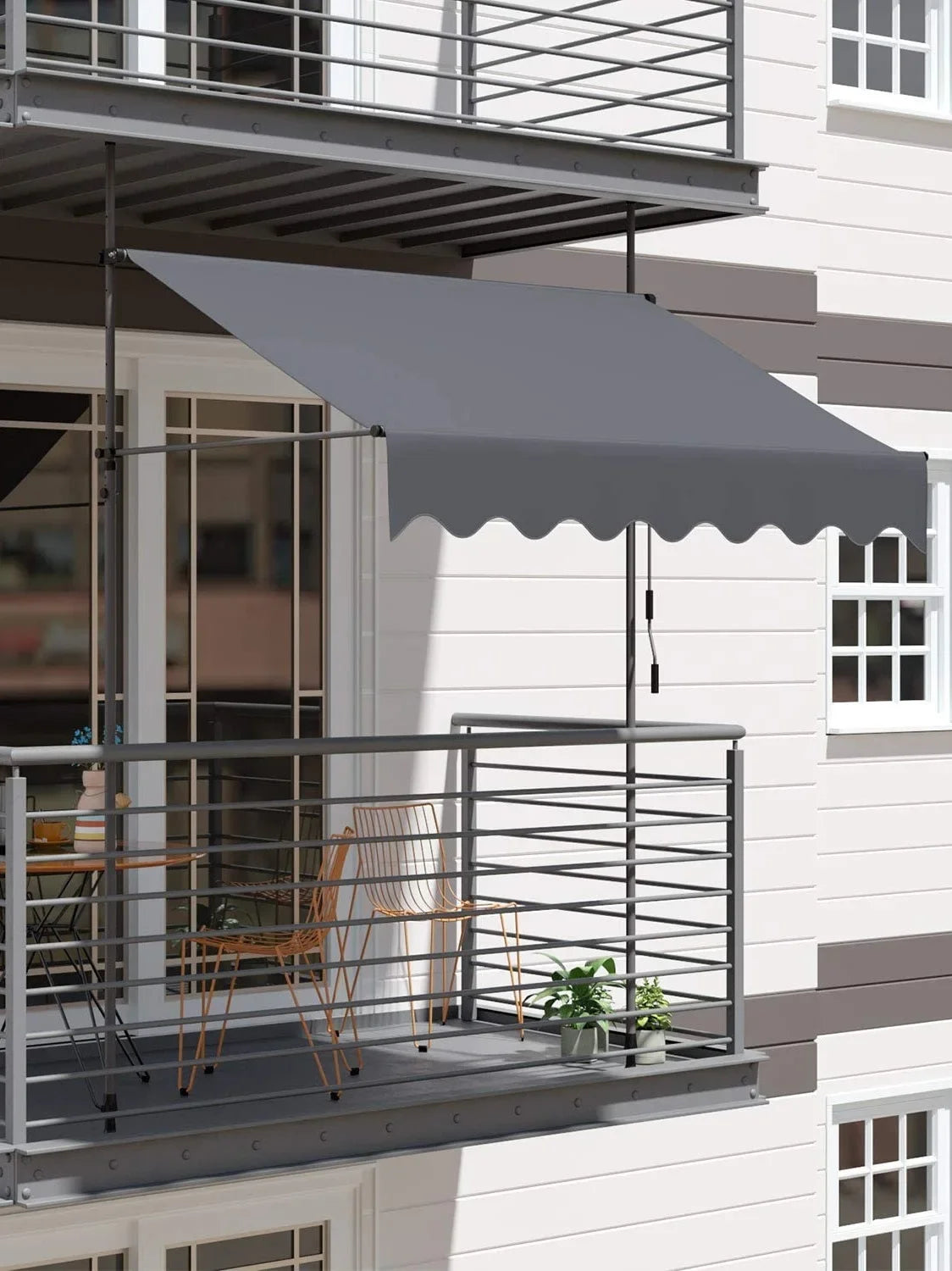 Manual Retractable Awning, Non-Screw Outdoor Patio Awning Sunshade Shelter, Height Adjustable Sunshade Patio Door Window
