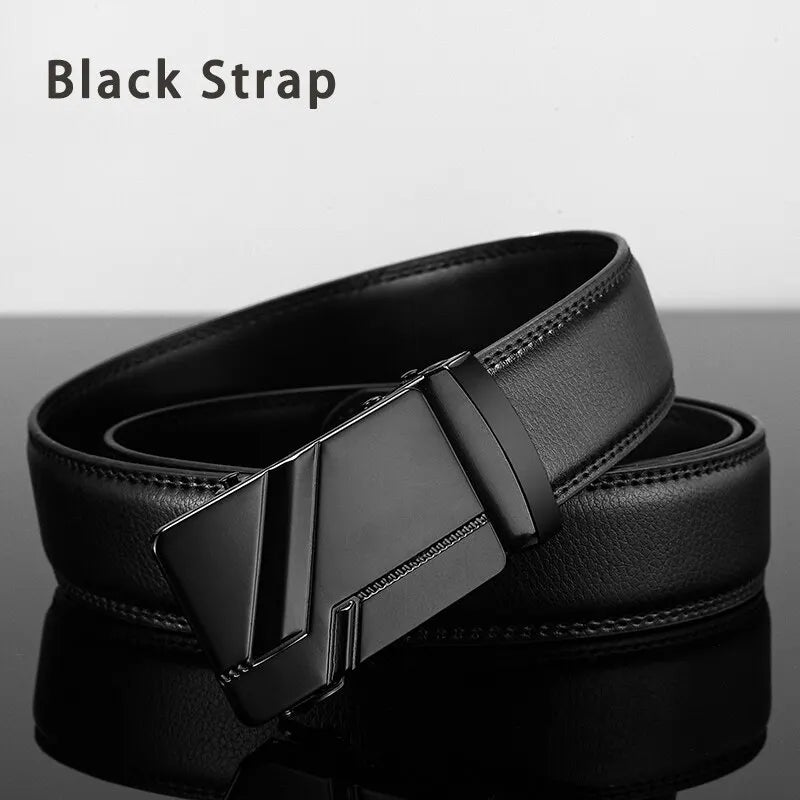 Cinturón de cuero para hombre, hebilla automática de metal, marca de alta calidad, cinturones de lujo para hombres, famoso trabajo, negocios, correa de PU negra.
