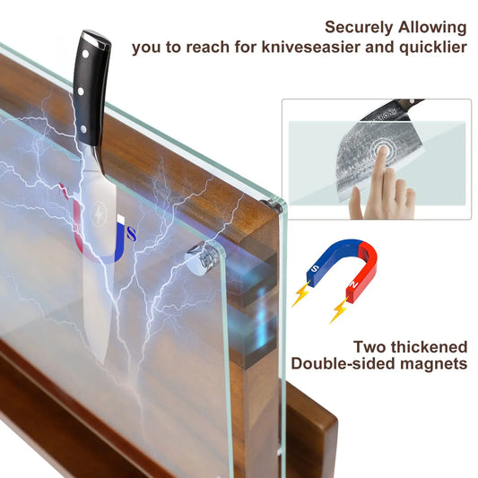 Soporte magnético para cuchillos con protector acrílico, bloque de cuchillos de doble cara, soporte multifunción para cuchillos de almacenamiento para exhibición de cubiertos de cocina