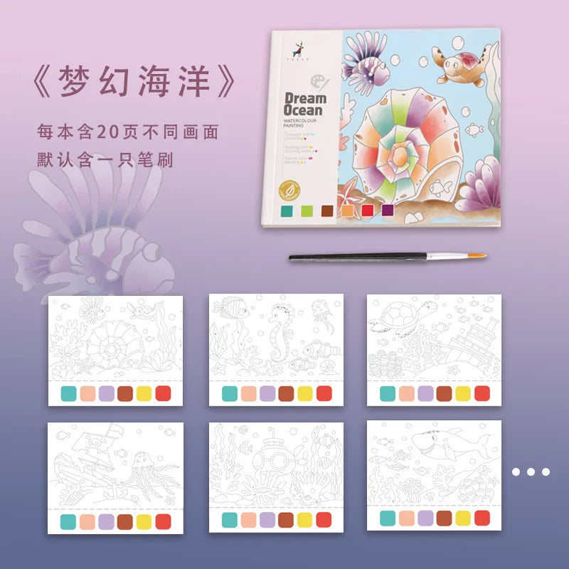 20 Sheets Portable Children Watercolor Painting Book Paint with Water Kids Gouache Graffiti Picture Coloring Drawing Toys Gifts