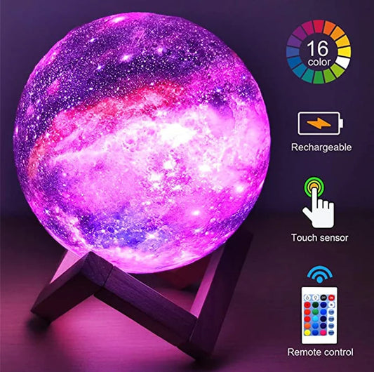Lámpara de luna con impresión 3D, 16 colores, luz nocturna LED remota, recargable, luz nocturna ambiental, decoración para habitación interior, regalos de Navidad