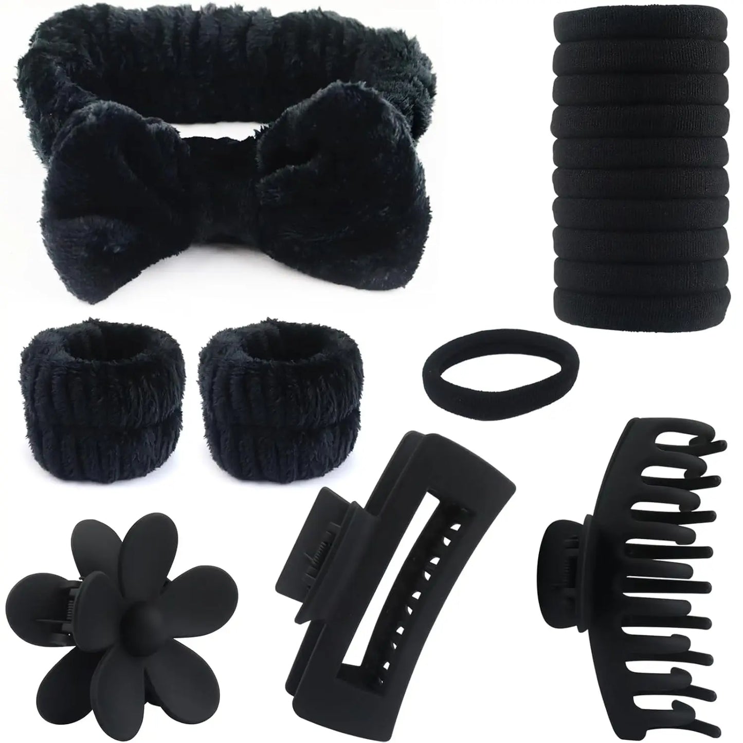 Juego de 16 pinzas para el pelo, diademas, muñequeras y coleteros para el rostro, suaves, con lazo, pinzas para el pelo y gomas elásticas.