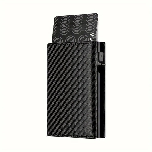 Men's Wallet with Zipper Coin Purse Automatic Pop-up Metal Credit Card Holder Minimalist RFID Blocking Business Card Wallet Idea