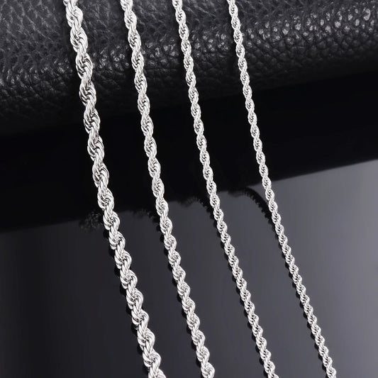 925 Sterling Silver Corda Colar de Corrente para Homens e Mulheres, Moda Pulseira, Largura 2mm 3mm 4mm, 1 Pc