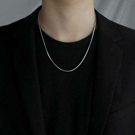 925 Sterling Silver Necklace for Men Women Punk Hip-Hop Snake Link Chain Necklace Male Jewelry 2mm