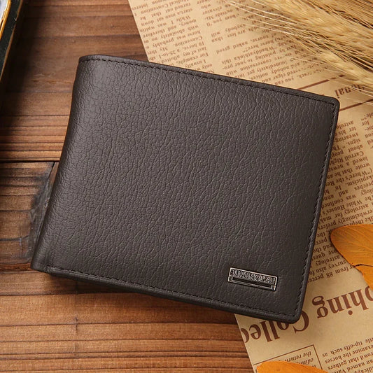 100% Genuine Leather Men's Wallets Premium Product Real Cowhide Wallets for Men Short Black Wallet Portefeuille Homme