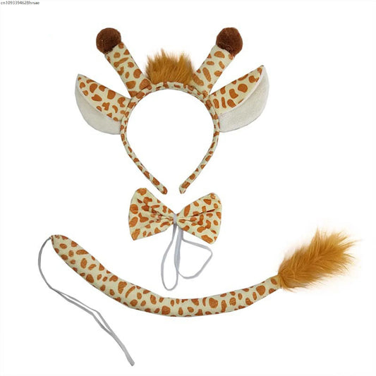 Kids Giraffe Cosplay Costume Set Animal Ears Tail Bow Tie Tutu Skirt Fancy Adult Child Props Halloween Party Carnival Birthday