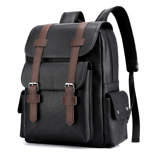 2023 Men Backpack PU Leather Bagpack Large Laptop Backpacks Male Mochilas Black Schoolbag For Teenagers Boys Brown Sac A Dos