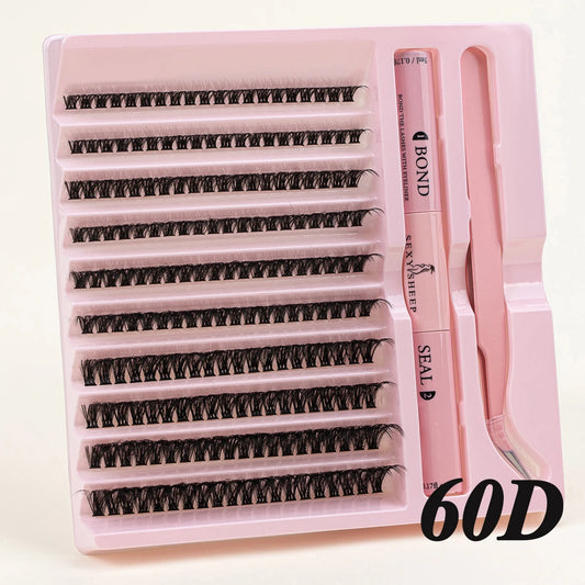 Kit de extensión de pestañas DIY, 200 piezas, con pinzas, pegamento para pestañas y aplicador, herramienta de maquillaje.