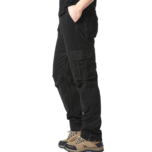 Pantalones holgados de bolsillo grande para hombre, para deportes al aire libre, jogging, tácticos, con cintura elástica, de algodón puro, informales, para trabajo