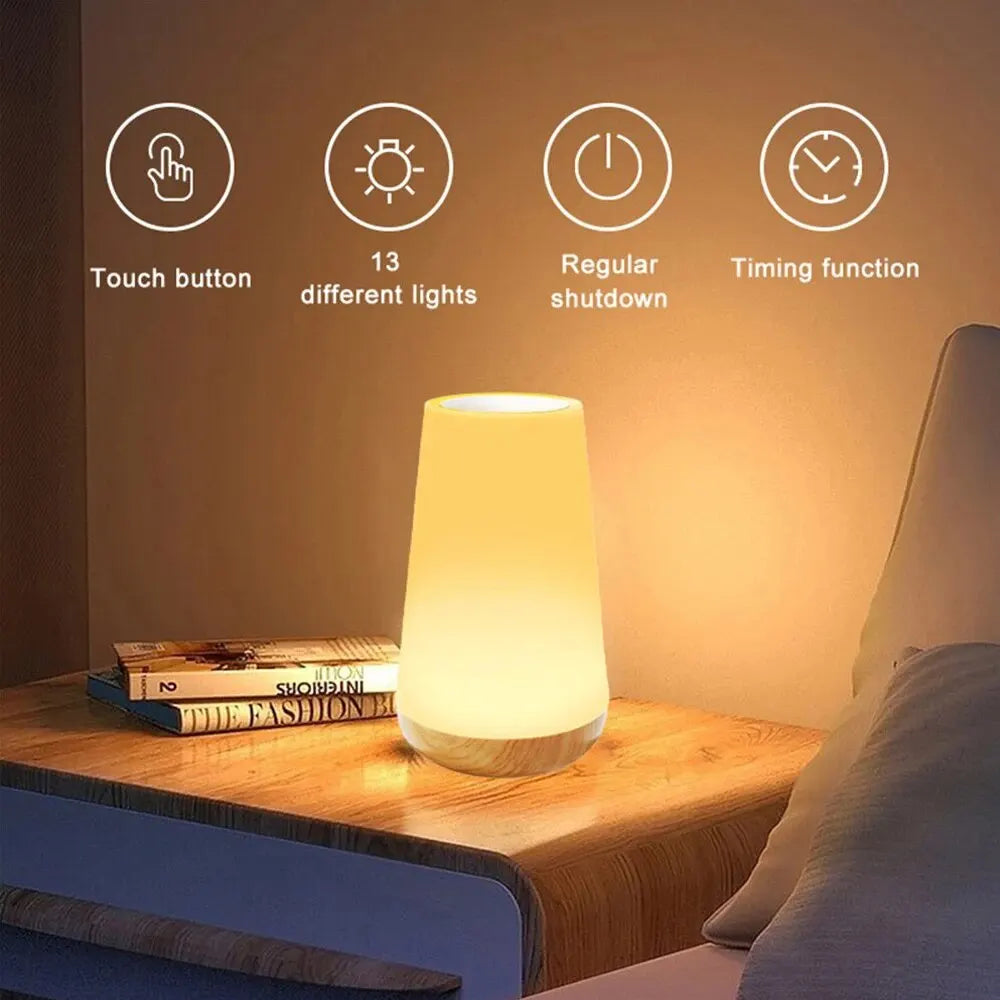 Lámpara de mesa, lámpara de noche para dormitorio, luz nocturna táctil que cambia de 13 colores, luz de habitación portátil recargable por USB regulable con control remoto RGB