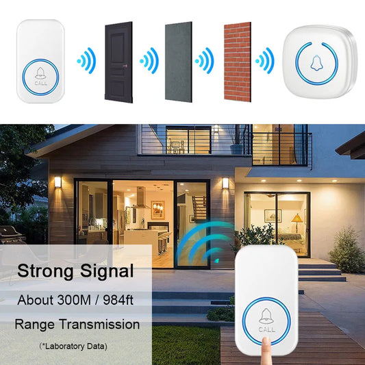 Sem fio Smart Home Bem-vindo Door Bell, Kit Chime impermeável, Smart Home Chime, 60 Canções Faixa, Plug EUA, Plug UE, IP44, 300m Faixa
