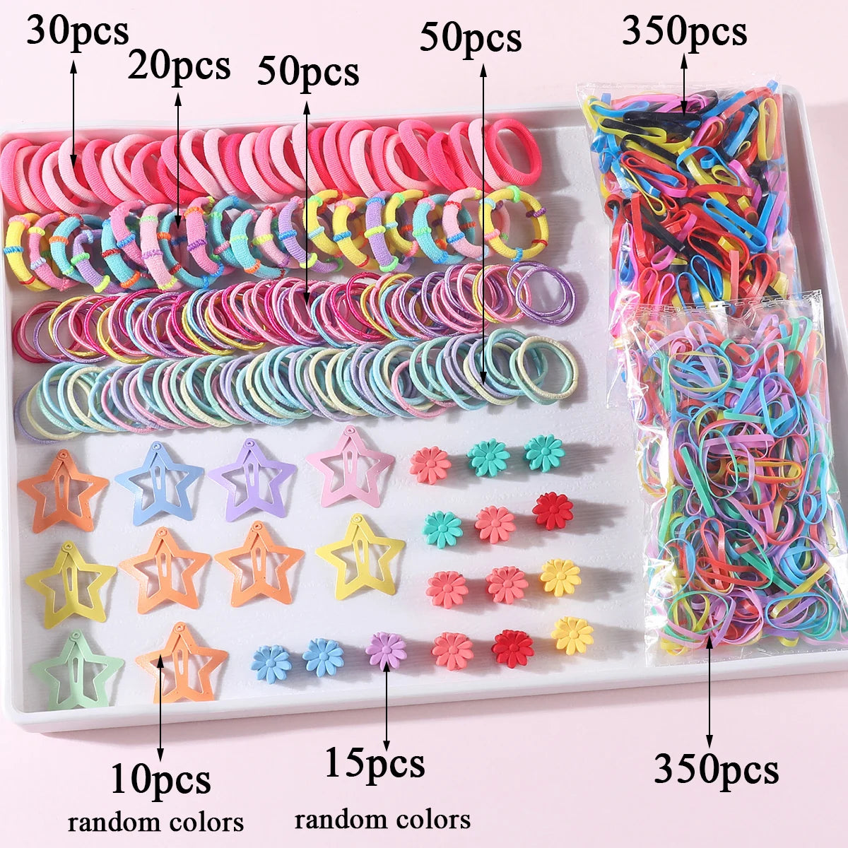 Juego de 899 accesorios para el cabello para niñas, bandas elásticas de goma, lazos para el cabello, diadema, pinza para el cabello con forma de estrella, accesorios para el cabello para niñas.