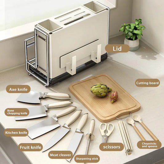 Estante para cuchillos de cocina, estante de almacenamiento para tablas de cortar de montaje en pared, estante multifuncional para tablas de cortar de encimera para el hogar