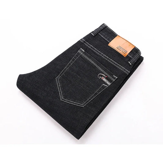 2025 Spring Autumn Men's Straight Jeans Denim Pants Classic Style Business Stretch Casual Trousers Large Size 40 42 44 46