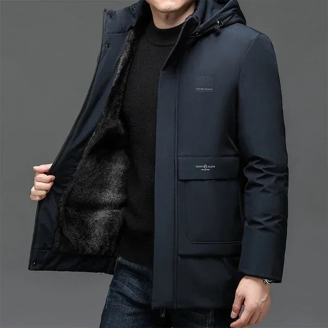 Winter New Men 2025 Outdoor Jet Ski Snow Warm Parkas Jacket Coat Waterproof Thick Fleece Slim Parka Men Outwear Brand Casual Hat