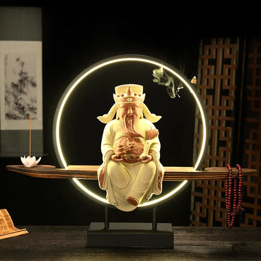 New Chinese Style Zen Ornaments for Entrance Living Room Office God of Wealth Buddha Statue Reflux Incense Decoration