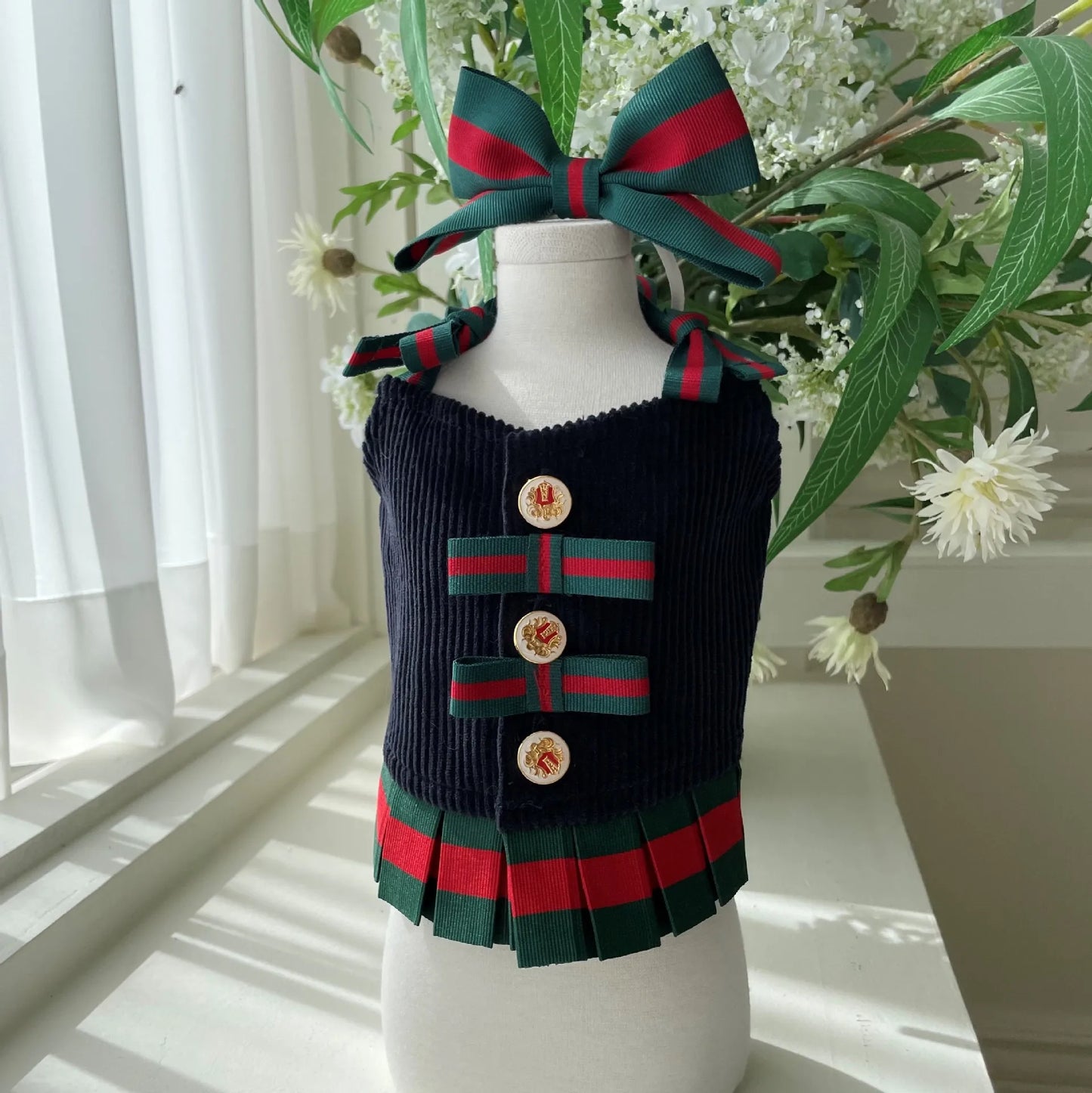 FATHIN Dog Princess Dresses Puppy Bow Knot Dress Luxury Pet Skirt Striped Dresses for Small Medium Cats