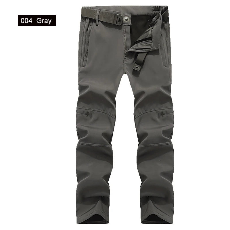 TRVLWEGO Winter Men Camping Hiking Pants Travel Soft Shell Warm Waterproof Fleece Windproof Outdoor Skiing Trekking Trousers