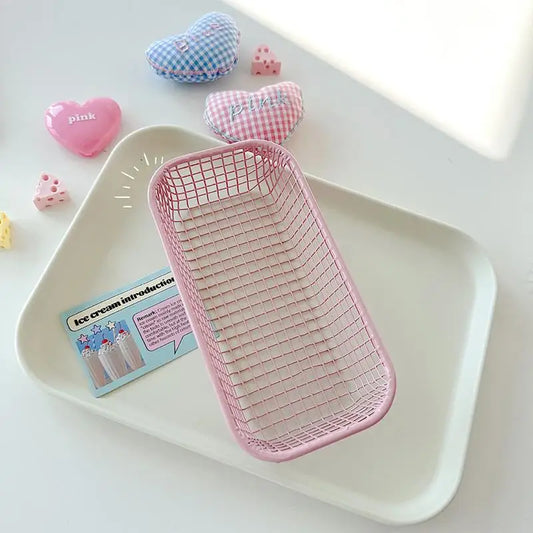 Simple Cry Iron Art Storage Basket Office Desktop Miscellaneous Items Organizer Box Korean Sle Pure Color Home Storage Basket