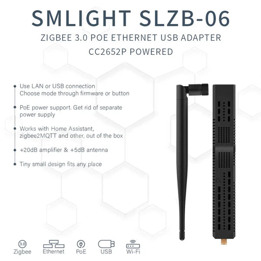 SMLIGHT SLZB-06/M/P7 Coordinador de puerta de enlace Zigbee 3.0 a Ethernet, USB y WiFi con PoE, compatible con Zigbee2MQTT, Home Assistant, ZHA