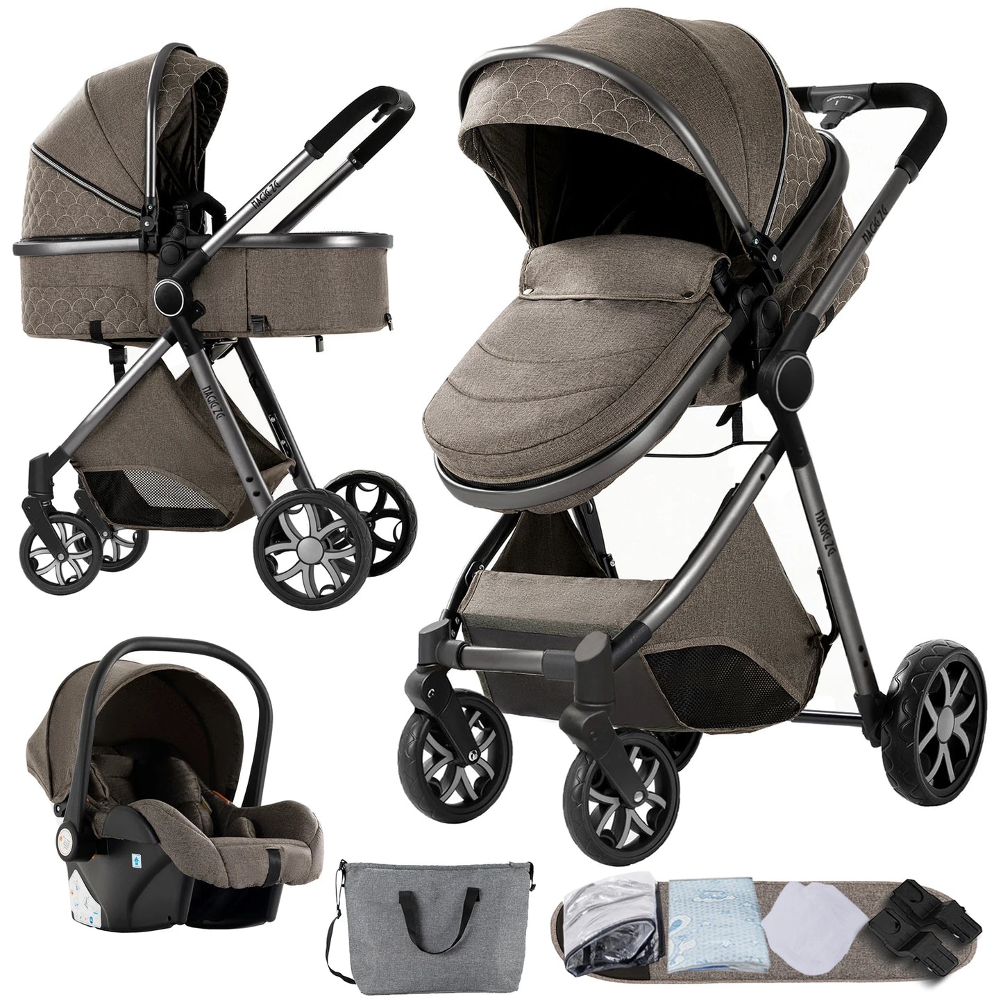Baby Stroller 3‑in‑1 Travel System Pushchair Lightweight Pram from Birth All‑Terrain Baby Buggy Compact Fold Stroller Summer