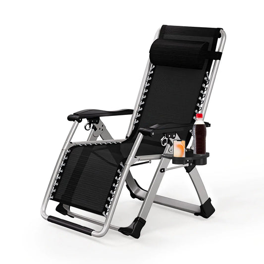 Outdoor Garden Sunloungers Folding Chair with Cup Holder and Headrest Pillow Lounge Chair Folding Patio Recliner Support 150kg