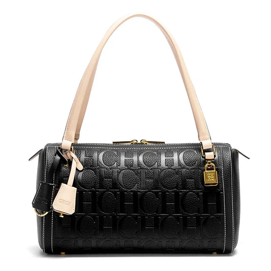 C-H Women's Boston Bag Autumn Winter New Collection Letter Design Textured Shoulder Bags