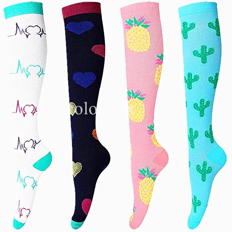 4 Pairs/Pack Compression Socks High Sports Socks for Women Men Running Hiking Edema Diabetes Varicose Veins Socks 20-30mmHg