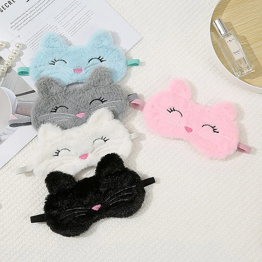 1Pc Cute Cartoon Cat Plush Sleeping Eye Mask Comfortable Sleep Mask Sleep Aid Traveing Home Shading Light Eye Cover Eyeshade