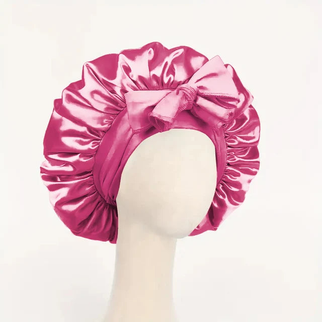 Gorro de dormir de satén de seda ajustable con lazo para mujeres y hombres.