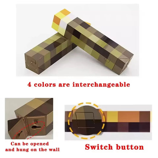 MC Game Brownstone Torch Lamp Figure 4Colors LED Night Light Bedroom Decorative Table Lamp USB Charging with Buckle Kids Toy Gif