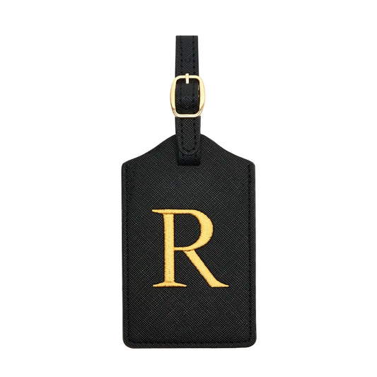 PU Leather Luggage Tag for Travel - Durable Suitcase ID Tag with Privacy Cover & Name Card Slot (A-Z) liu
