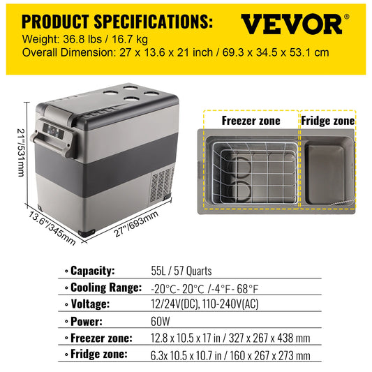 SucceBuy 20L 22L 35L 45L 55L Car Refrigerator Mini Fridge Freezer Portable Compressor Cooler 12/24V DC 110-240V Ice Box