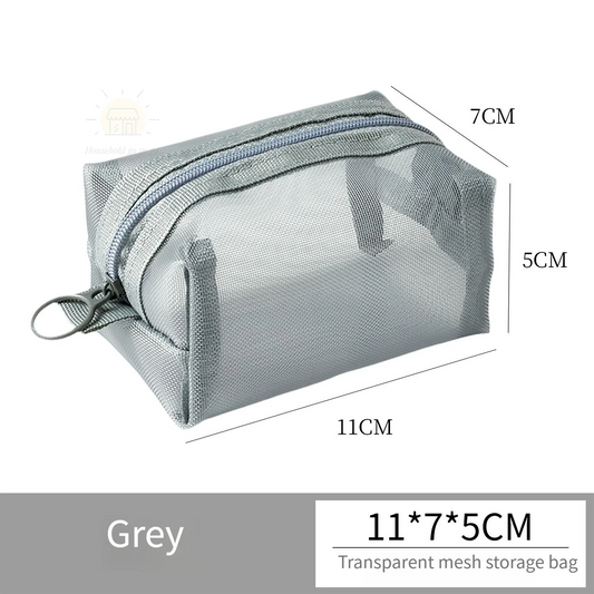 1pc Multifunctional Square Nylon Mesh Storage Bags Travel Portable Urltra-Light Mini Wash Bags Mini Zipper Coin Purse