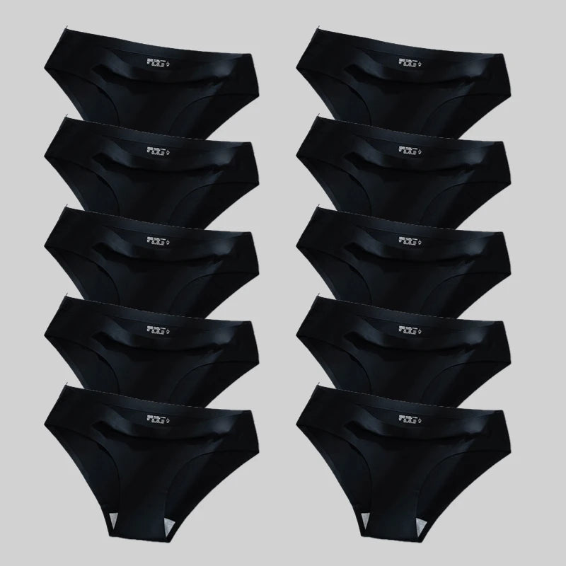 Giczi 10 unids/set bragas sin costuras para mujer ropa interior de satén de seda de colores sólidos bragas cómodas transpirables lencería Sexy bragas acogedoras