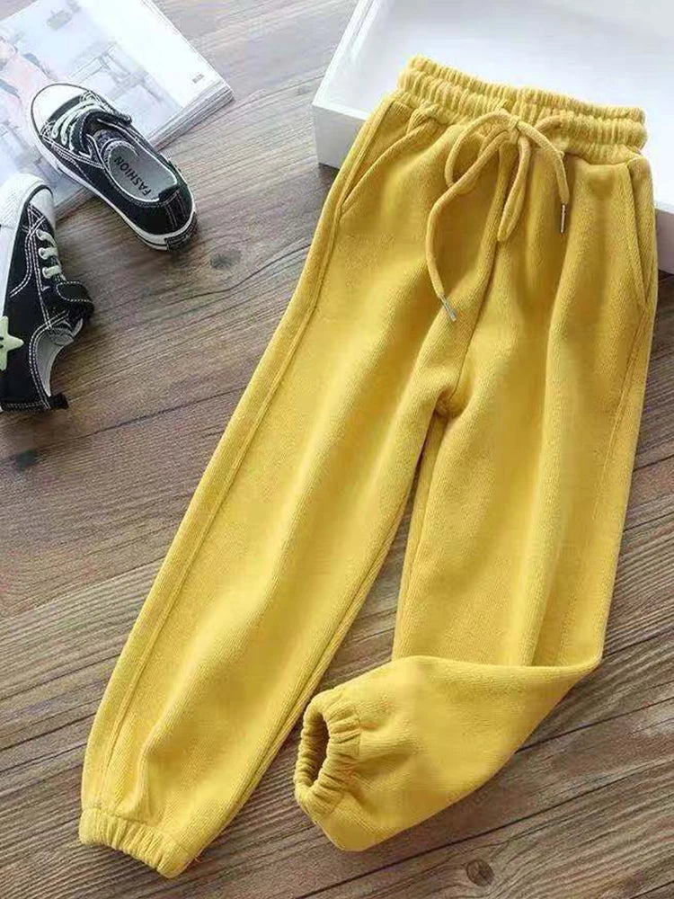 Leggings de lã grossa feminina, calça comprida casual, monocromática, calça quente, plus size, moda, inverno