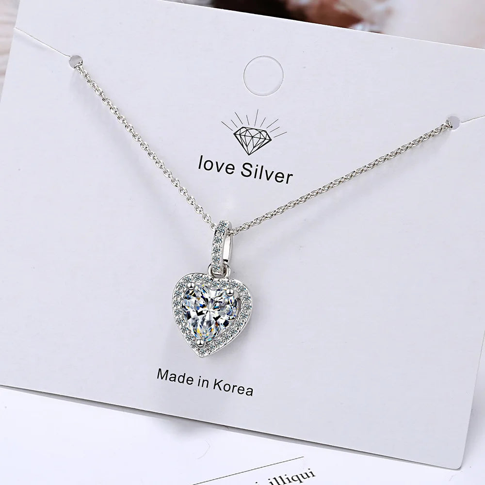 Collar con colgante de corazón de circonita de plata de ley 925 GaaBou para mujer, joyería de diseño de lujo, artículos para mujer, regalo