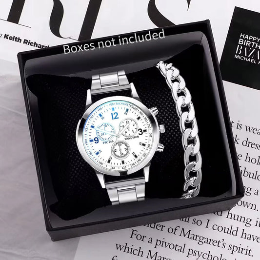 1/2PCS Men Business Watches Fashion Men's Steel Band Quartz Watch with Bracelet(Box not Included)
