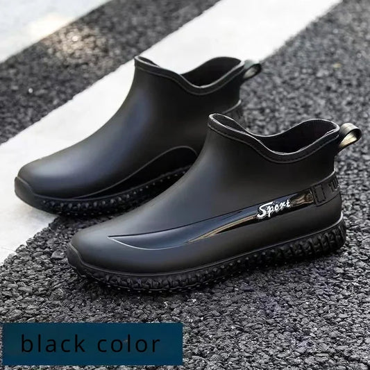 Fashion Men's Short Tube Rain Boots, All-Season Low-Cut Non-Slip Kitchen Shoes, Waterproof Wear-Resistant Boots
